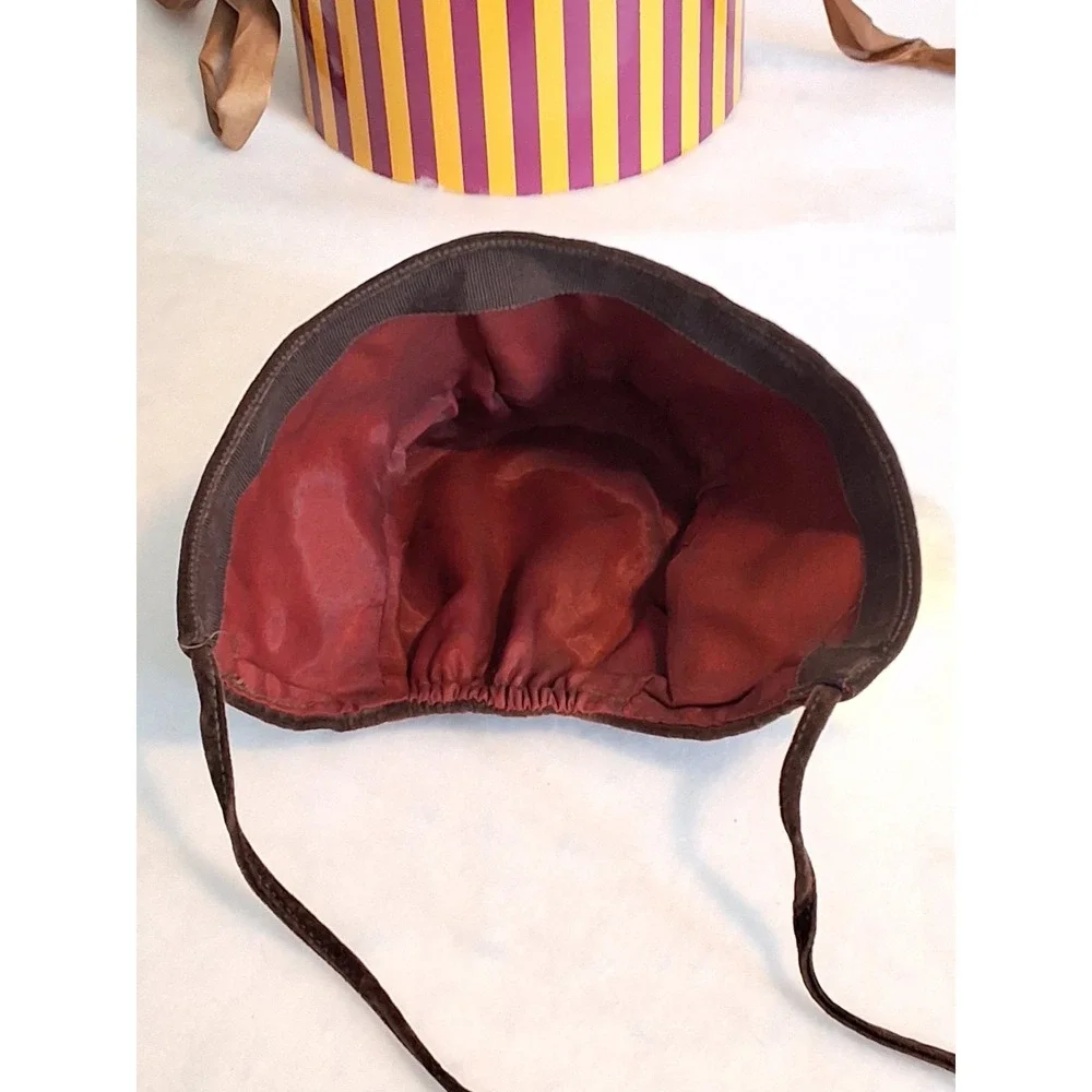 Vintage Velvet Baby Bonnet With Pom Poms And Hat Box GVC